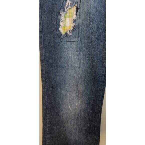 NWT Patchwork Denim Jeans OLD SKOOL URBAN Wide Hem ARTSY Distressed Rips Sz 5/6 - Picture 10 of 16